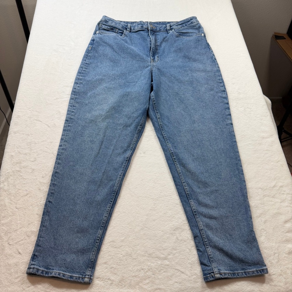 H&M Divided Mom Jeans Womens Size 16 Blue High Waisted Tapered Stretch 05729984